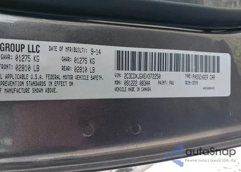 2014 Dodge Charger Sxt from USA, damaged, VIN 2C3CDXJGXEH372250